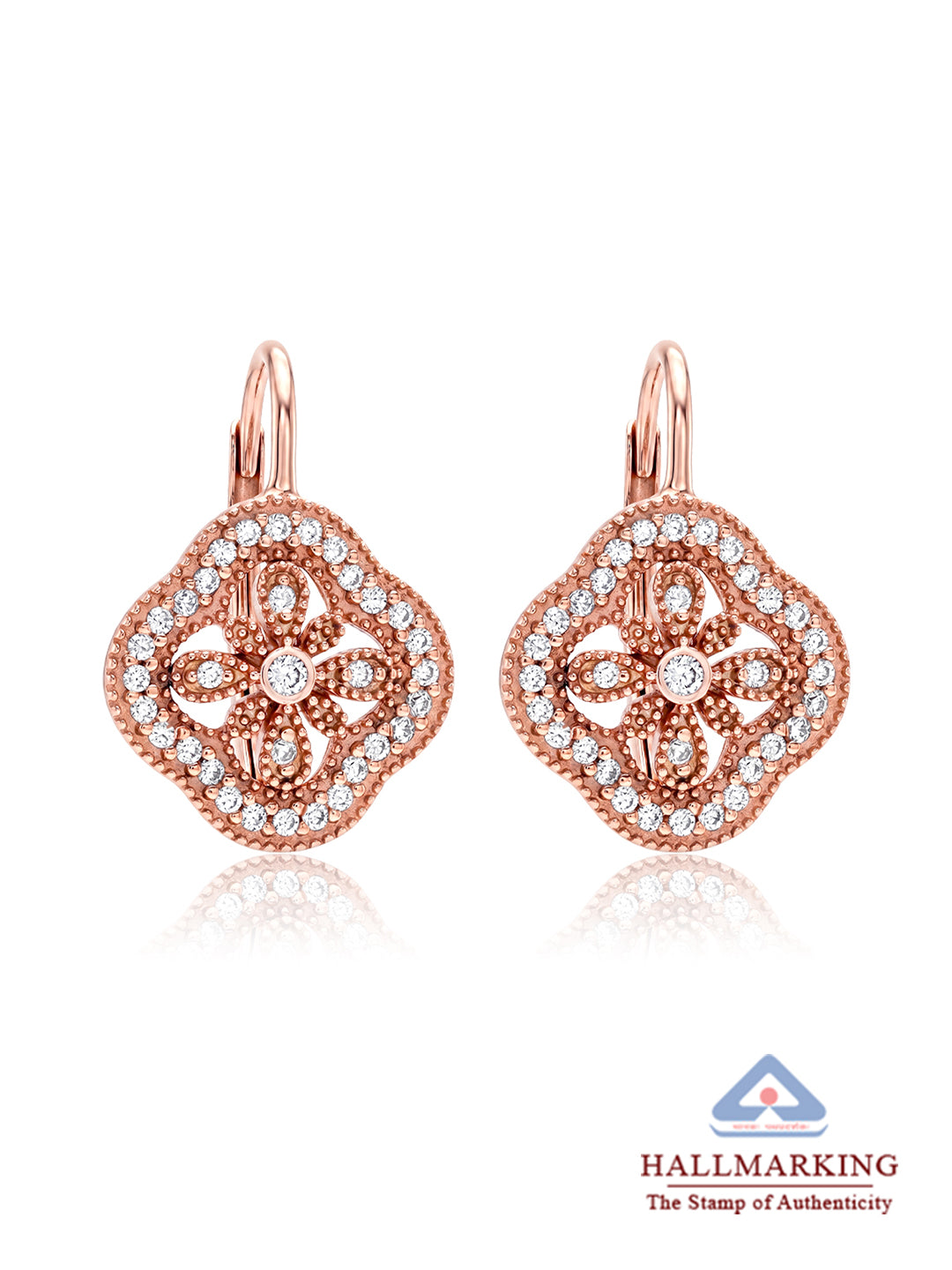 925 Sterling Silver Jewellery | 14K Rose-Gold Plated Nivara Clover Danglers | acpl-ecom.myshopify.com