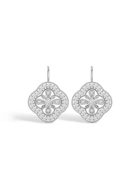 CZ Openwork Clover Leverback Earrings