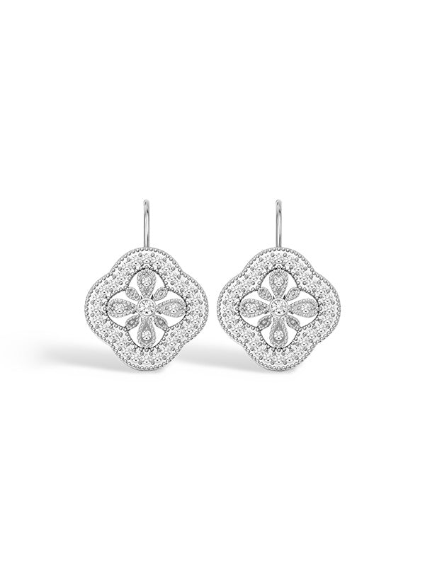 CZ Openwork Clover Leverback Earrings