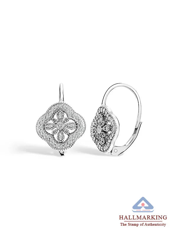 CZ Openwork Clover Leverback Earrings