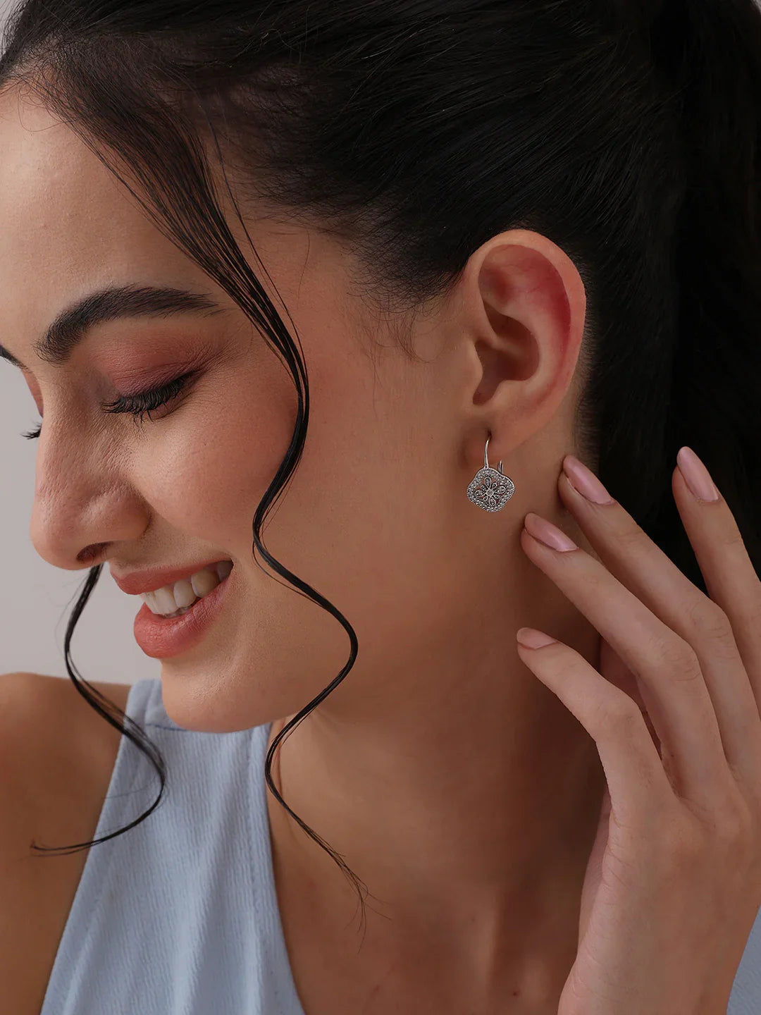 CZ Openwork Clover Leverback Earrings