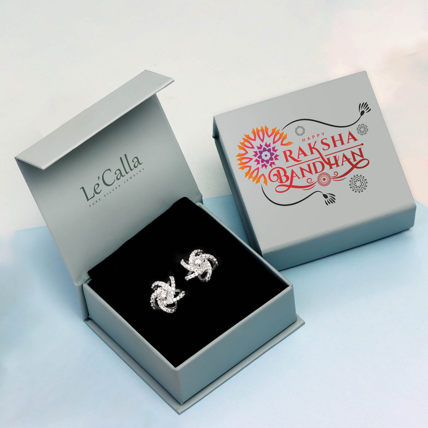 925 Sterling Silver Cubic Zirconia Flower Solitaire Diamond like Brilliance Sparkling Stud Earrings With Raksha Bandhan Gift Box For Sister