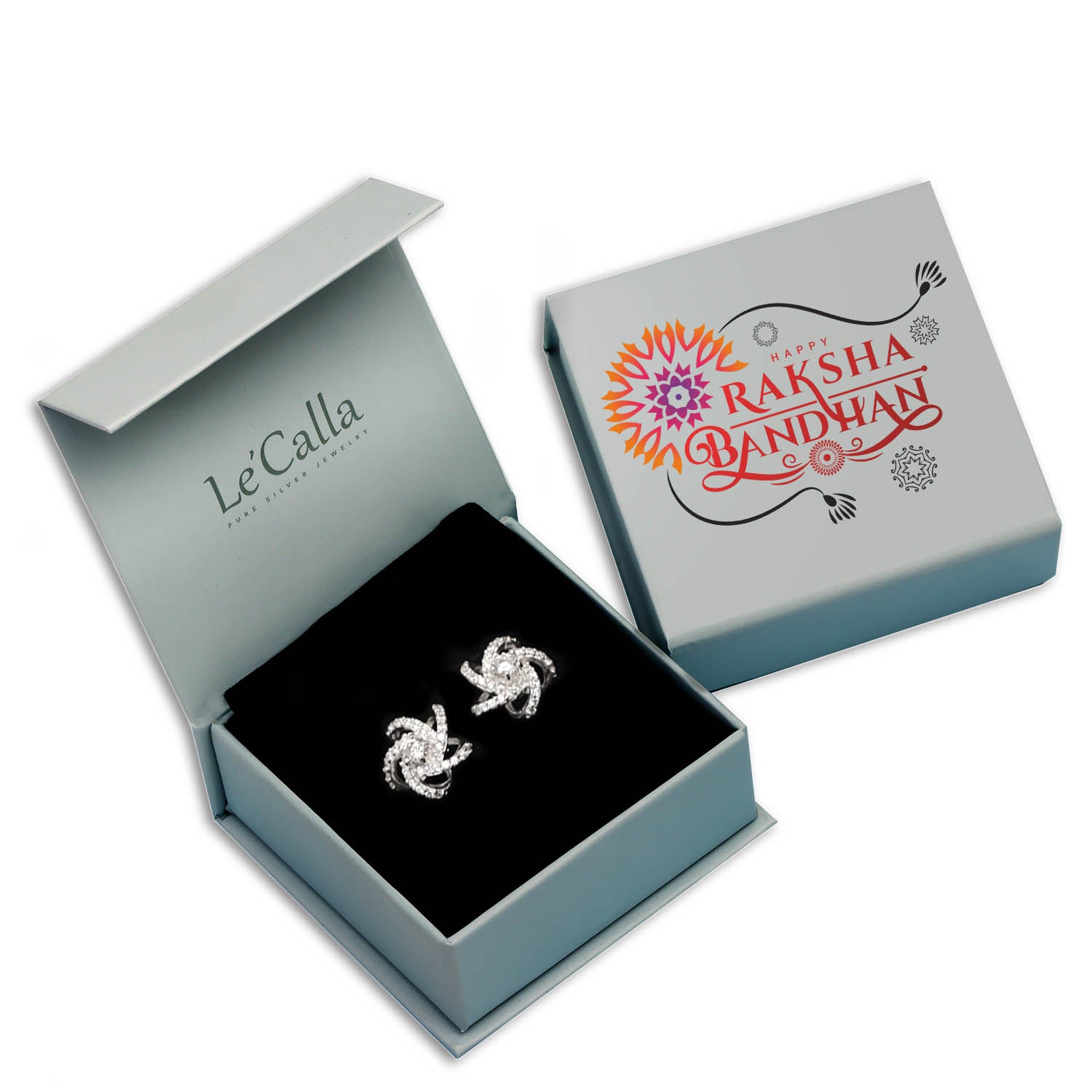 925 Sterling Silver Cubic Zirconia Flower Solitaire Diamond like Brilliance Sparkling Stud Earrings With Raksha Bandhan Gift Box For Sister