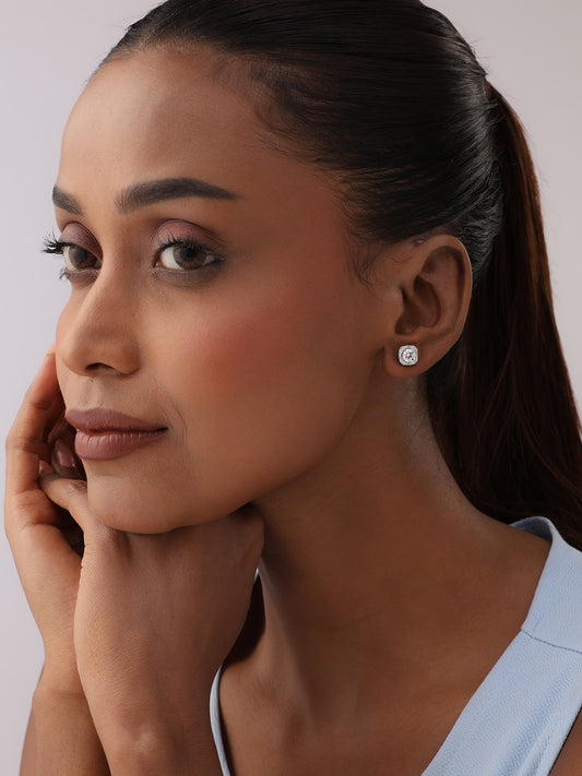 Coronetta Cushion CZ Halo Women's Stud Earrings