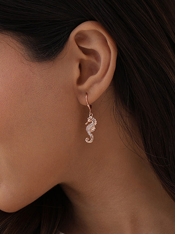 Sirena Rose Gold Seahorse Dangle Earrings