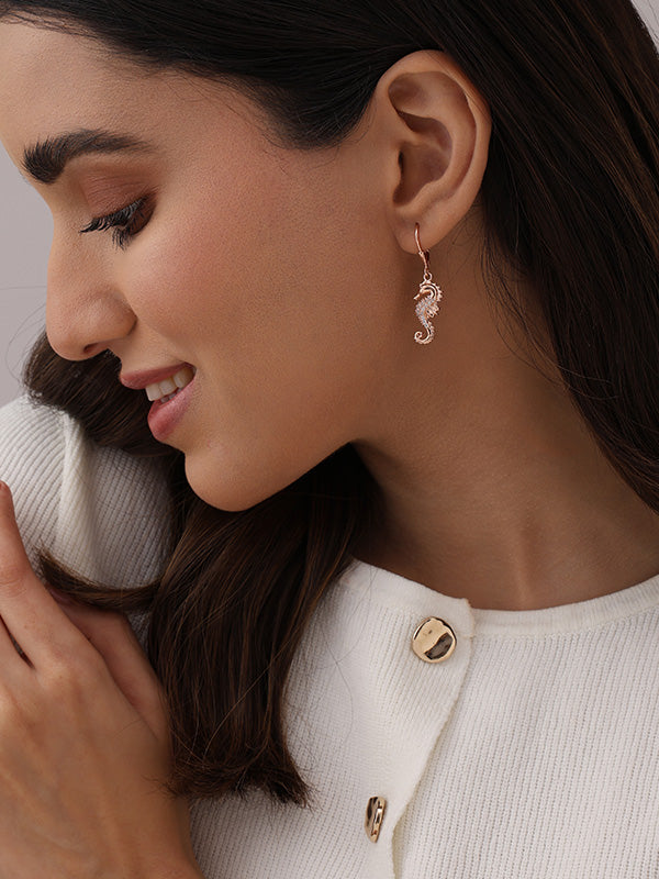 Sirena Rose Gold Seahorse Dangle Earrings
