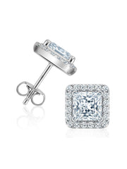 Quadra Princess-Cut CZ Halo Women's Stud Earrings