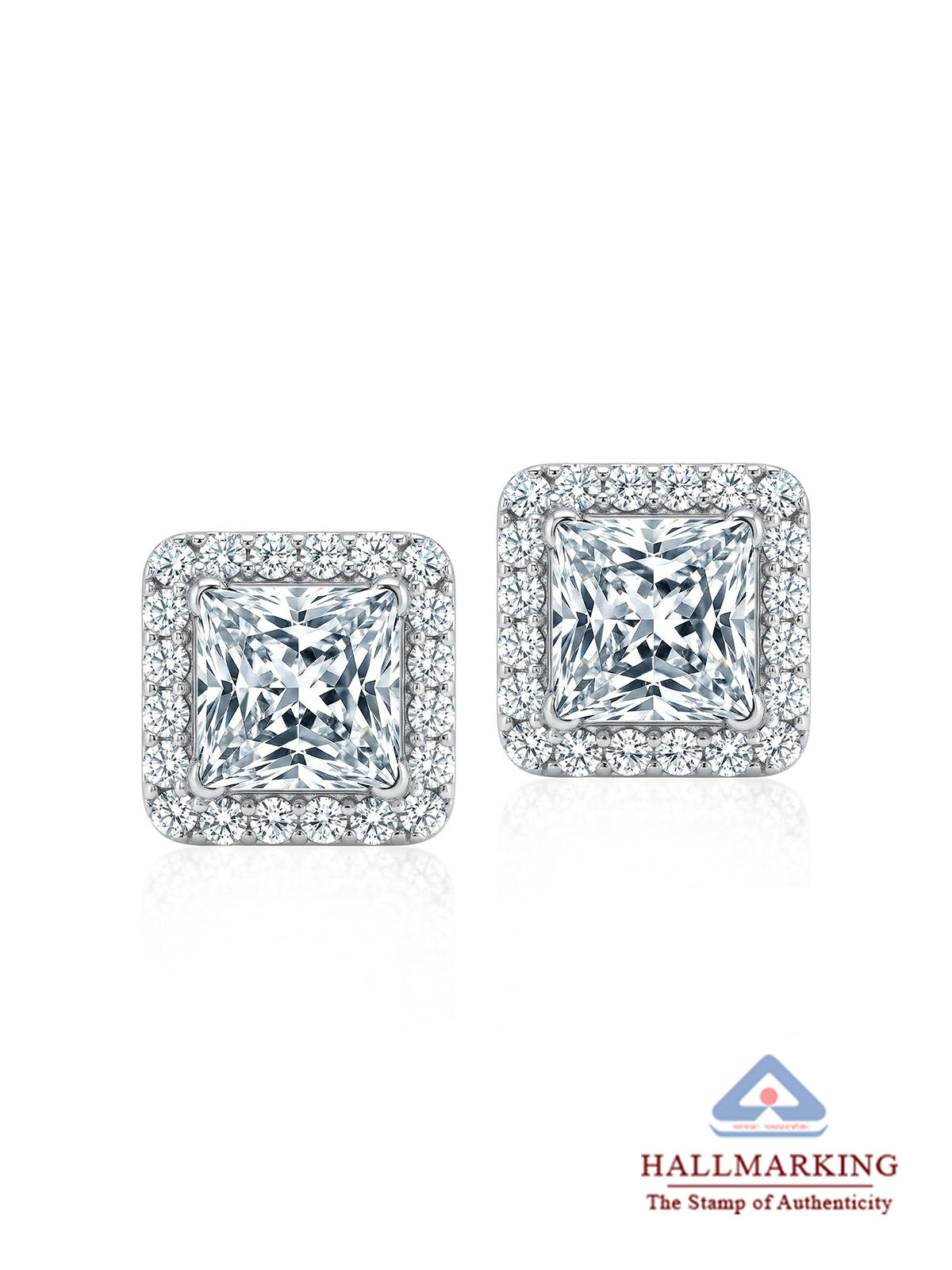Quadra Princess-Cut CZ Halo Women's Stud Earrings