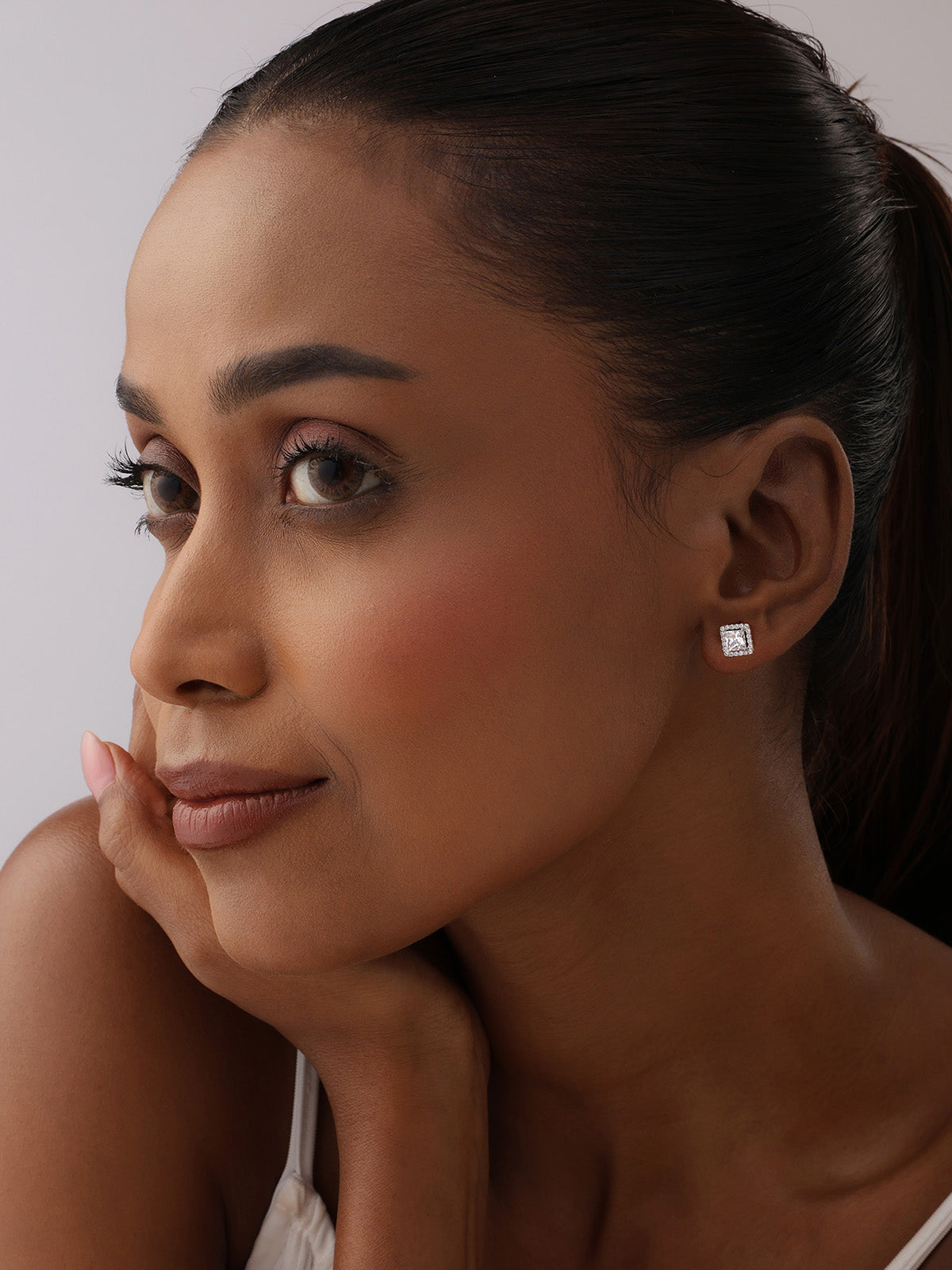 Quadra Princess-Cut CZ Halo Women's Stud Earrings