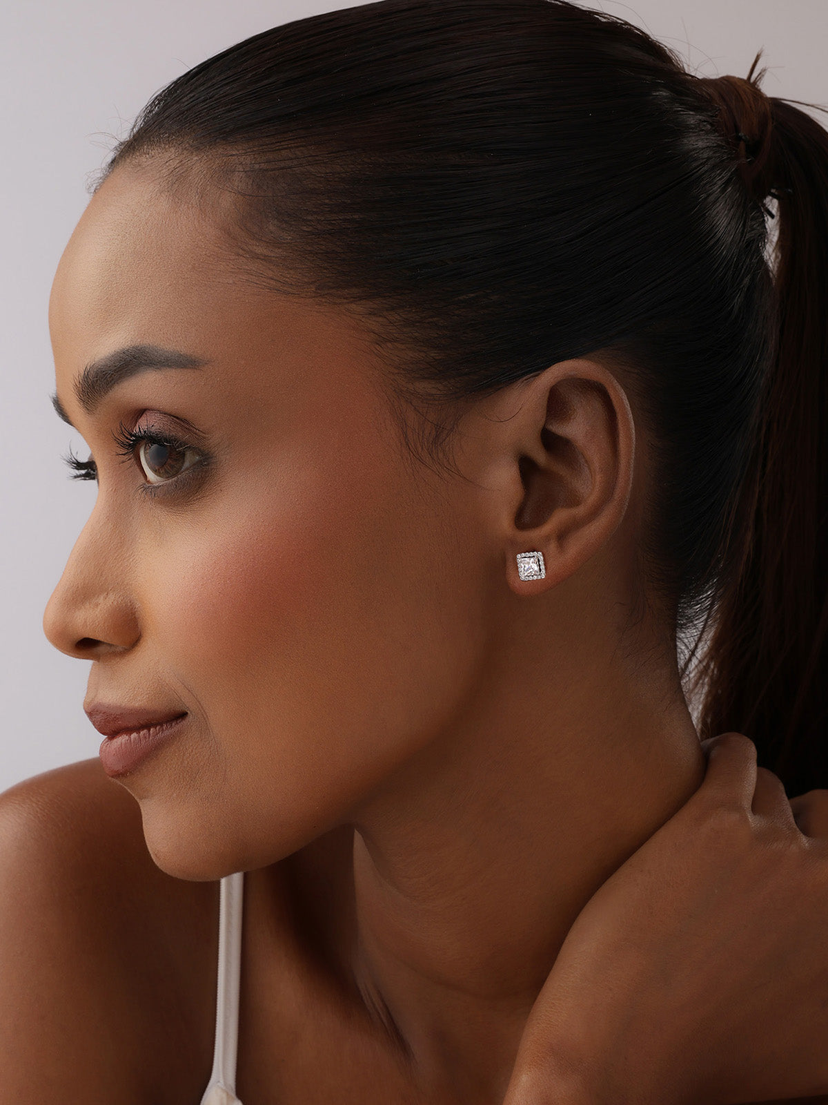 Quadra Princess-Cut CZ Halo Women's Stud Earrings