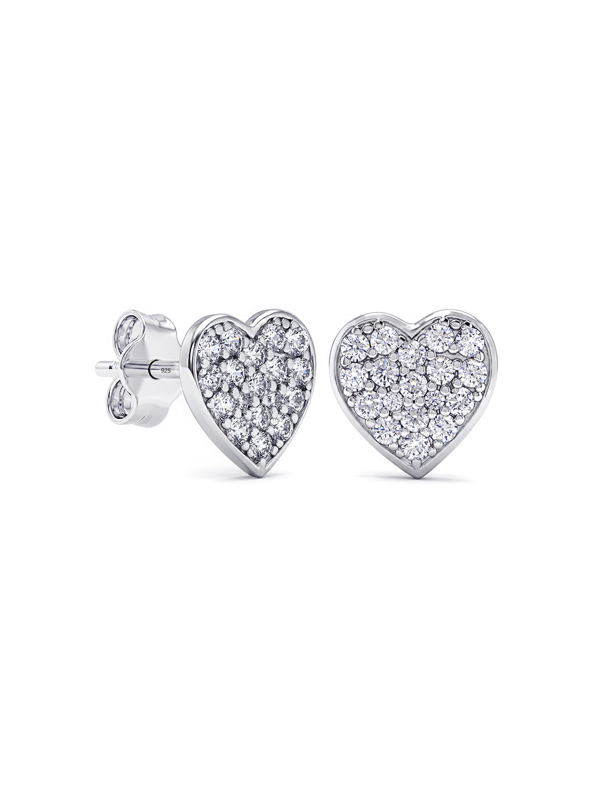 Silver Pavé Heart Stud Earrings
