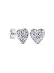 Silver Pavé Heart Stud Earrings