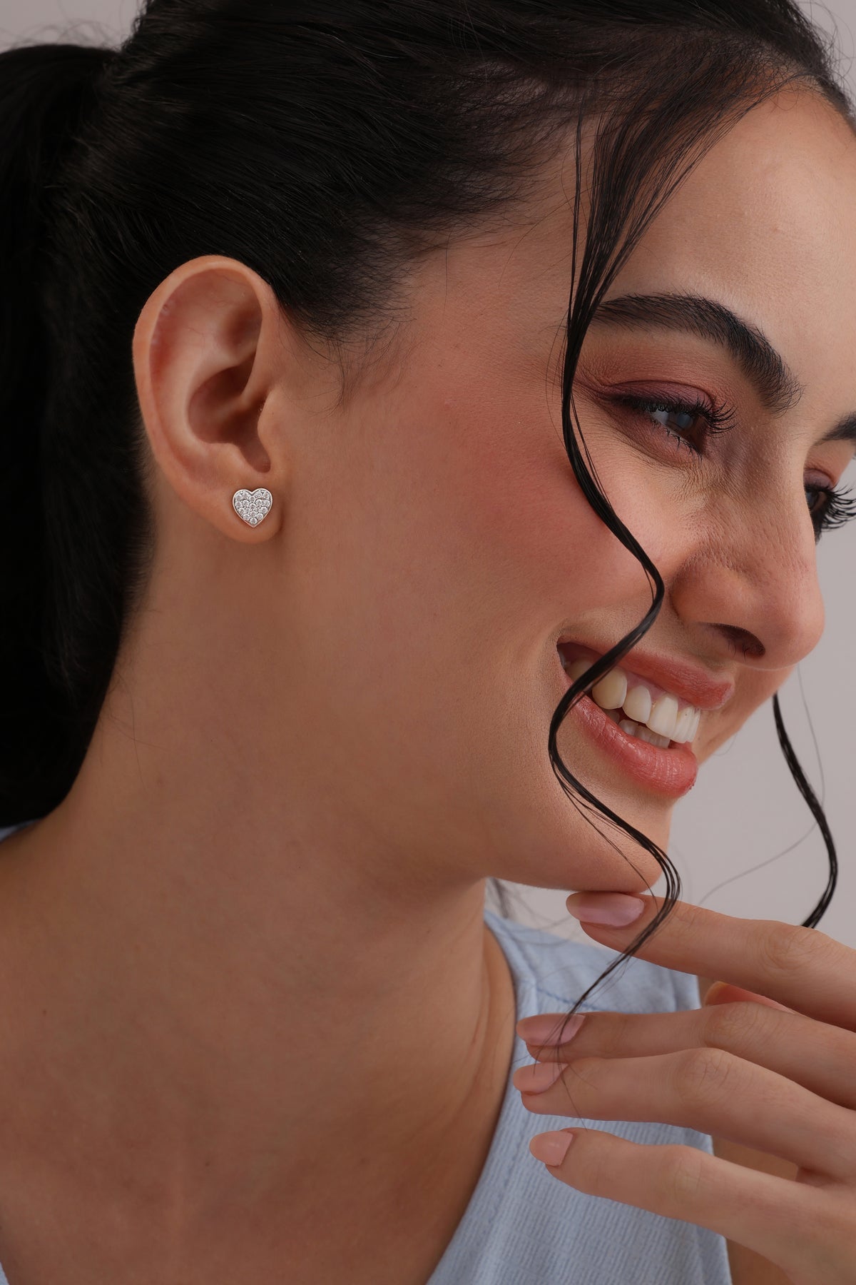 Silver Pavé Heart Stud Earrings
