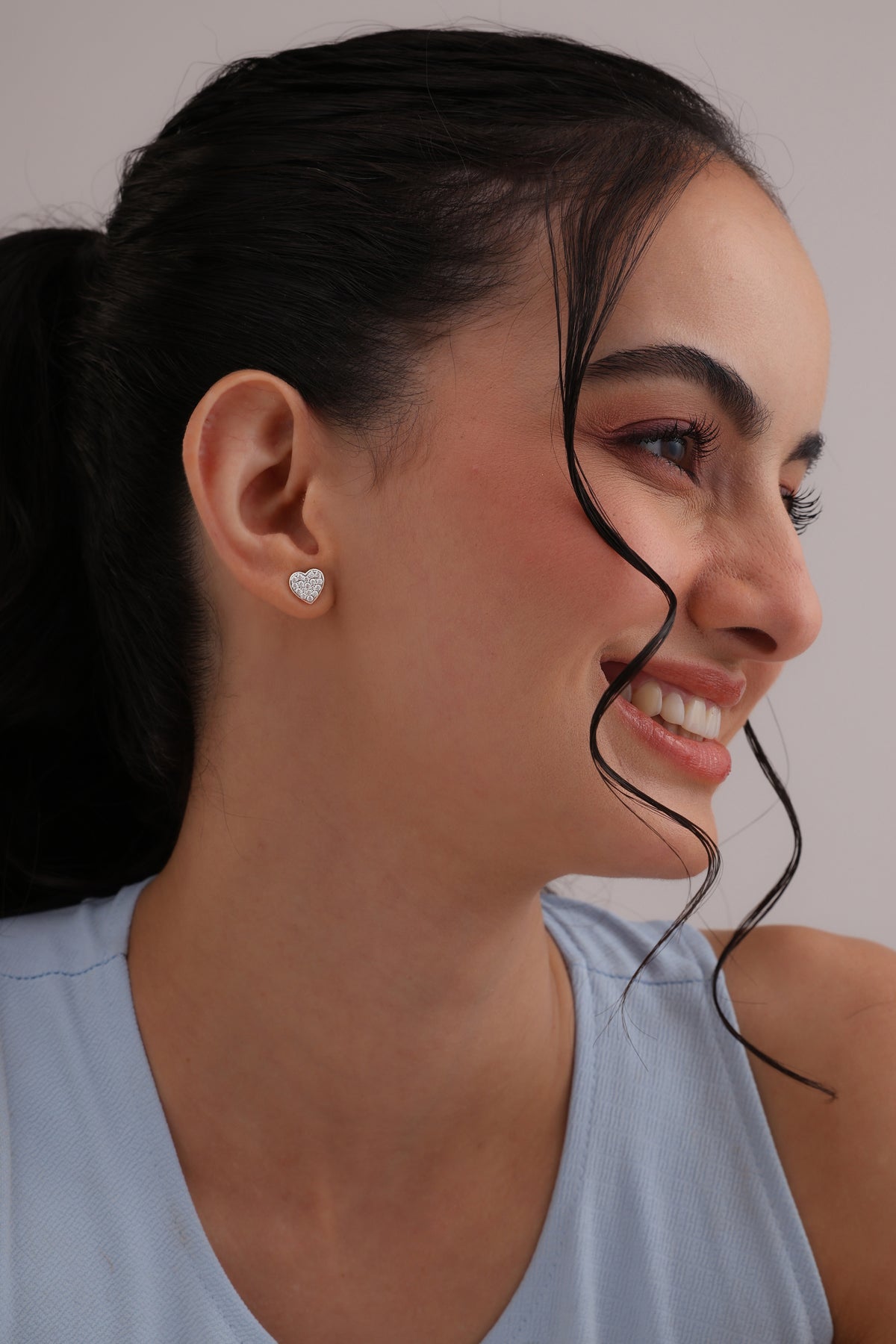 Silver Pavé Heart Stud Earrings