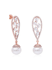 Pearl & CZ Teardrop Drop Earrings