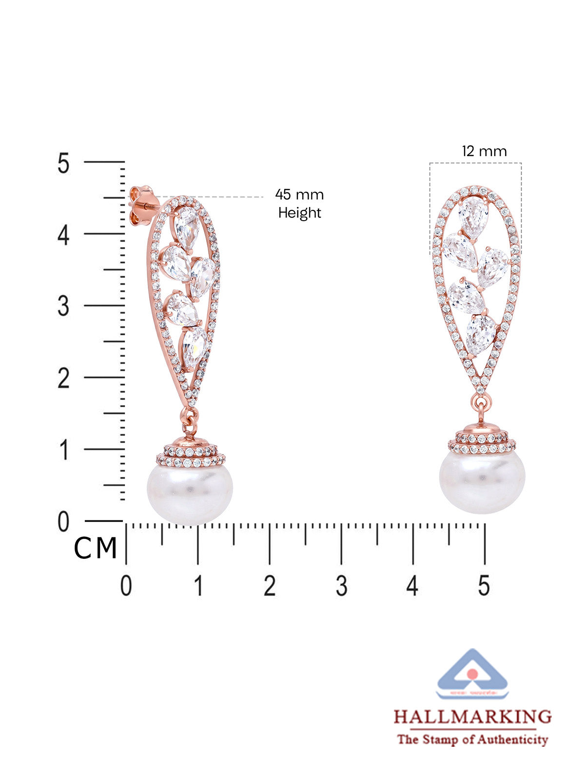 Pearl & CZ Teardrop Drop Earrings