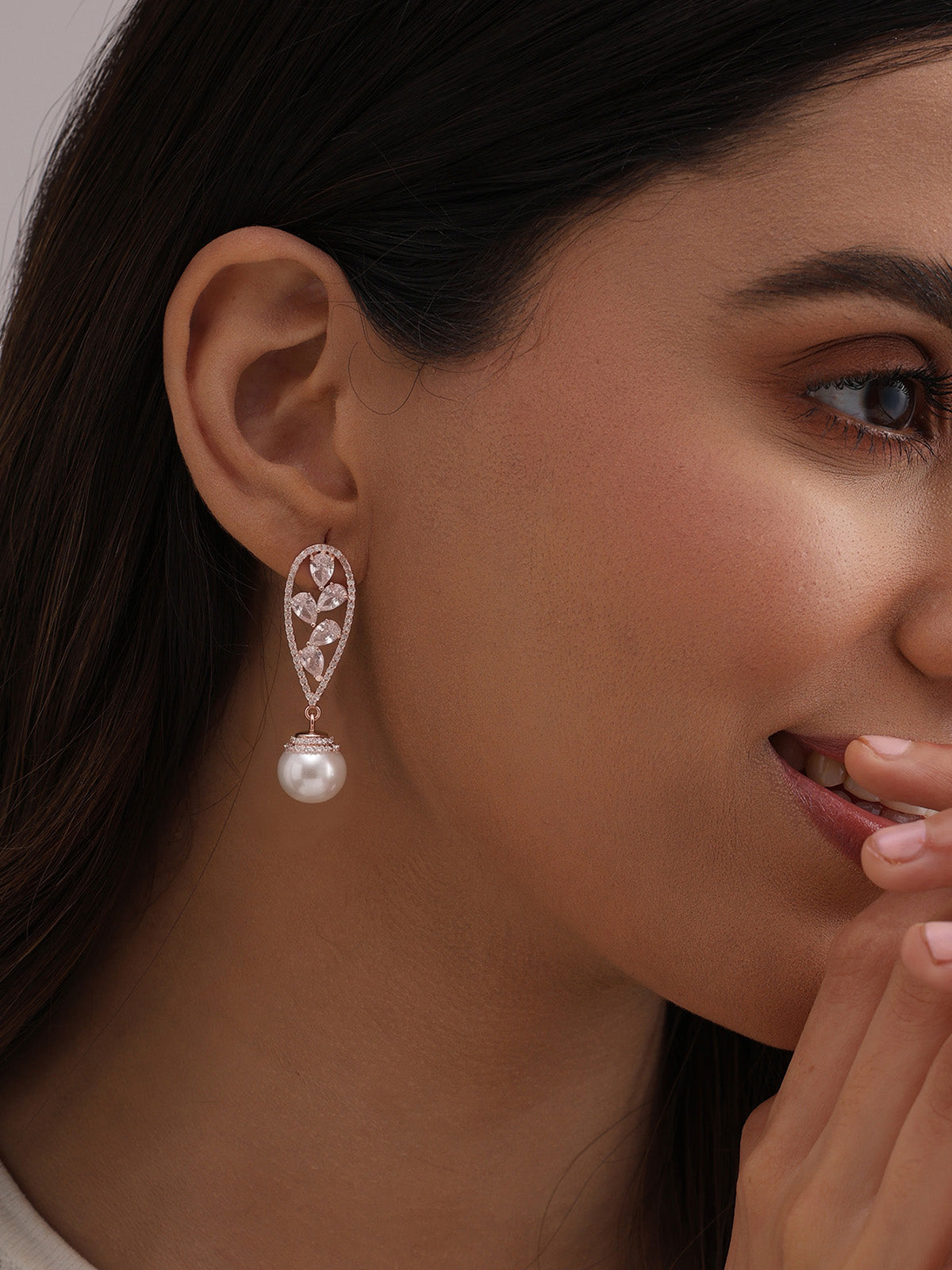 Pearl & CZ Teardrop Drop Earrings