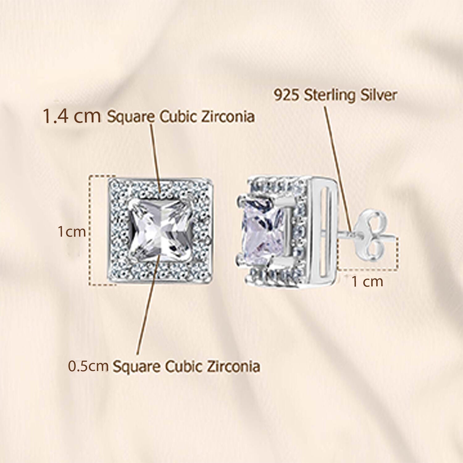925 Sterling Silver Halo CZ Diamond like Brilliance Sparkling Square Ear Stud Earrings for Women