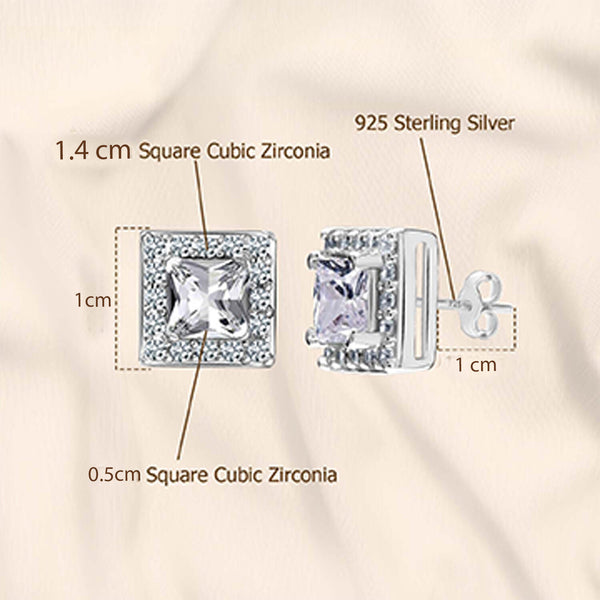 925 Sterling Silver Halo CZ Diamond like Brilliance Sparkling Square Ear Stud Earrings for Women