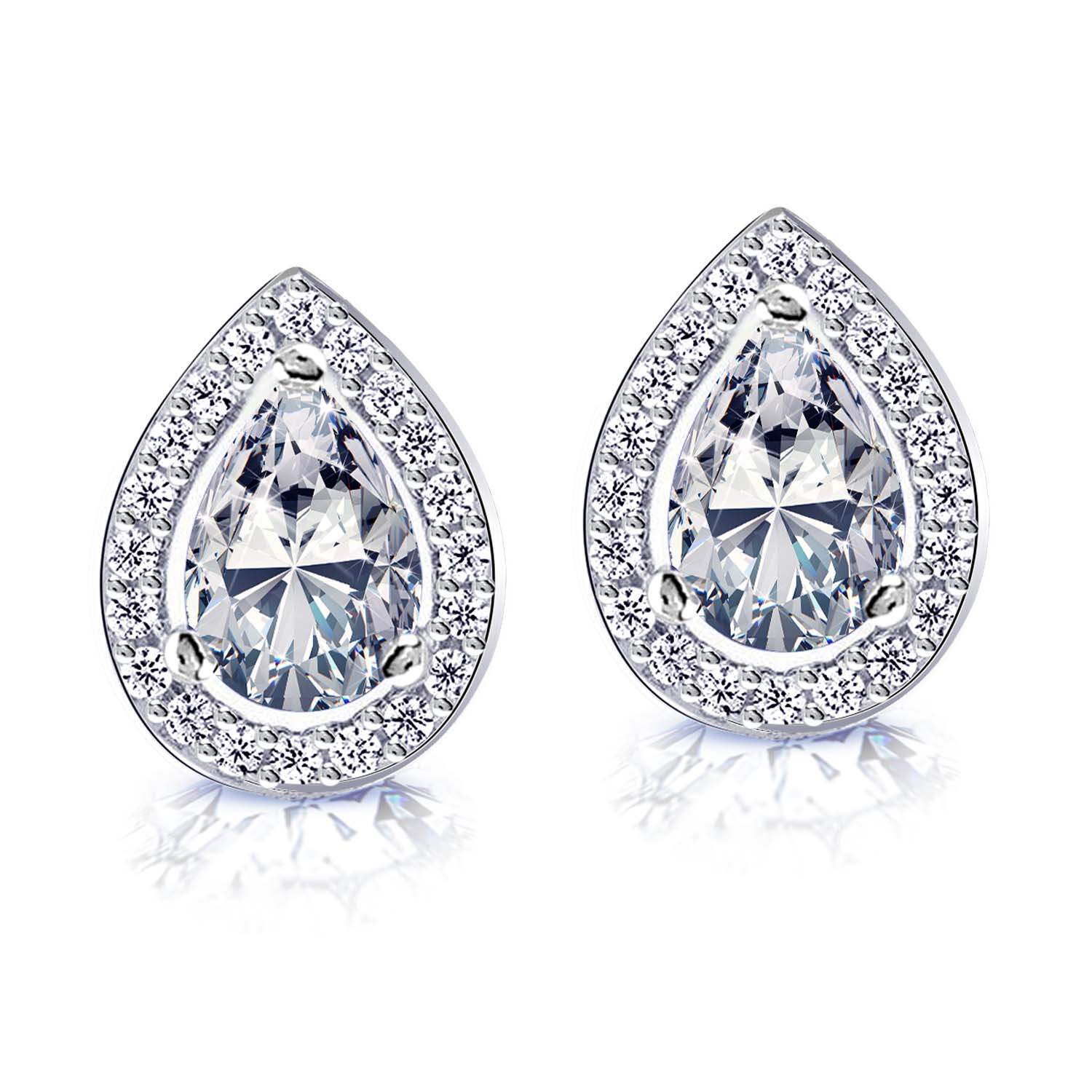 925 Sterling Silver Halo CZ Diamond like Brilliance Sparkling Teardrop Stud Earrings for Women