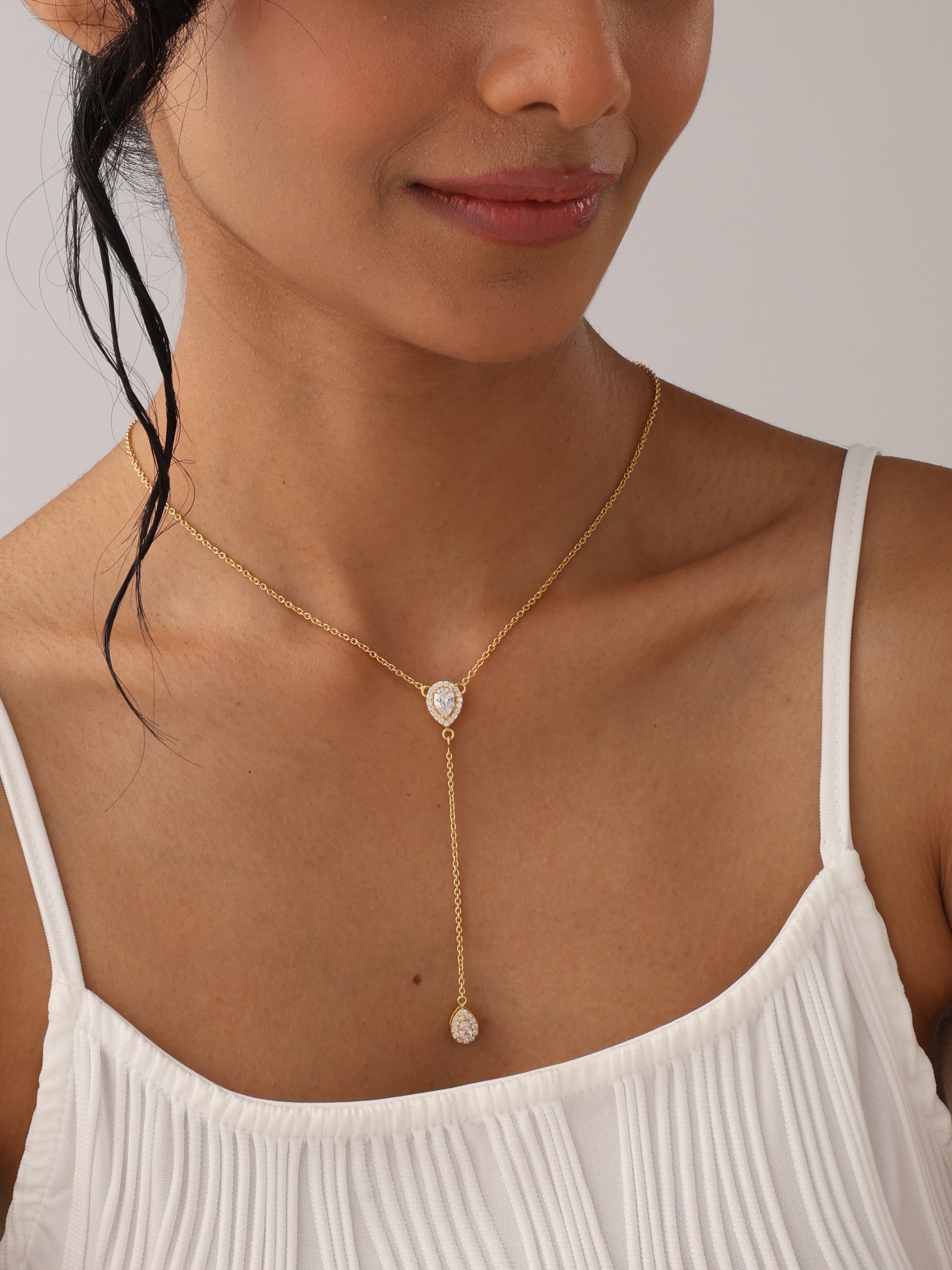 14K Auréline CZ Lariat Drop Necklace