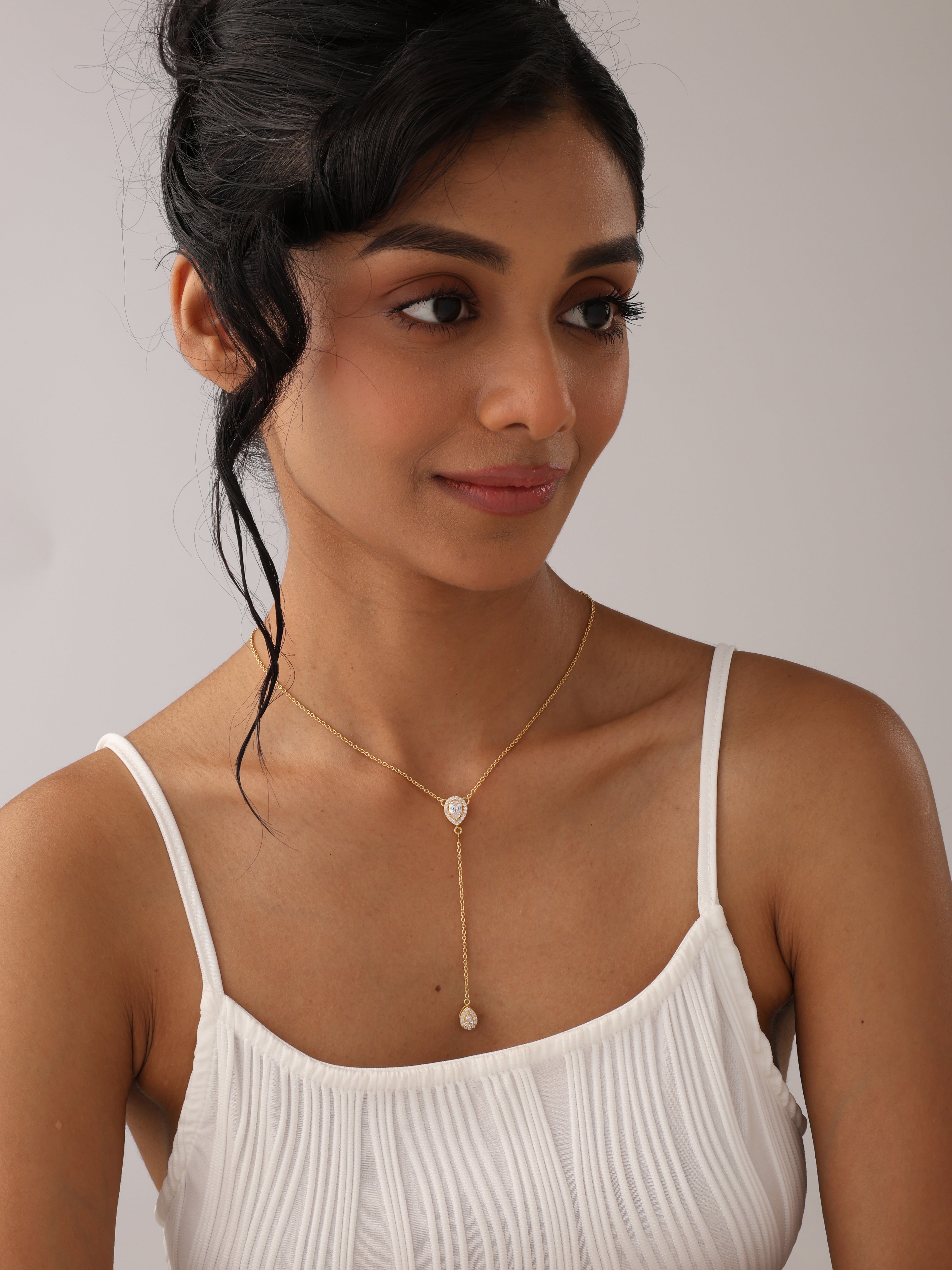 14K Auréline CZ Lariat Drop Necklace