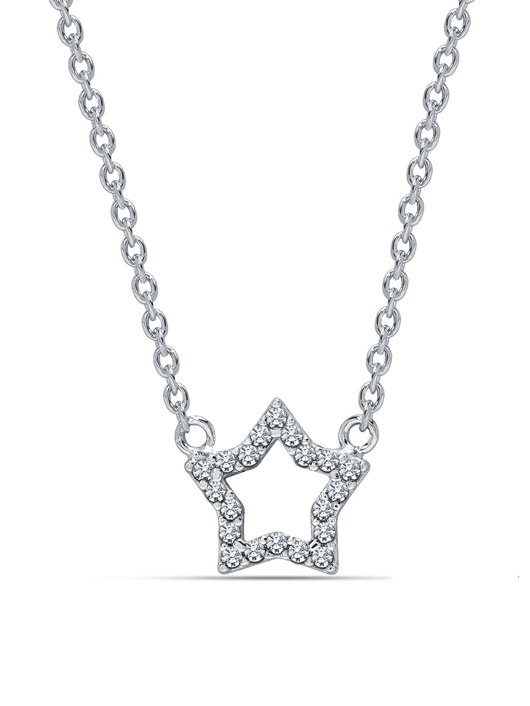 Rhodium CZ Open Star Necklace for Kids