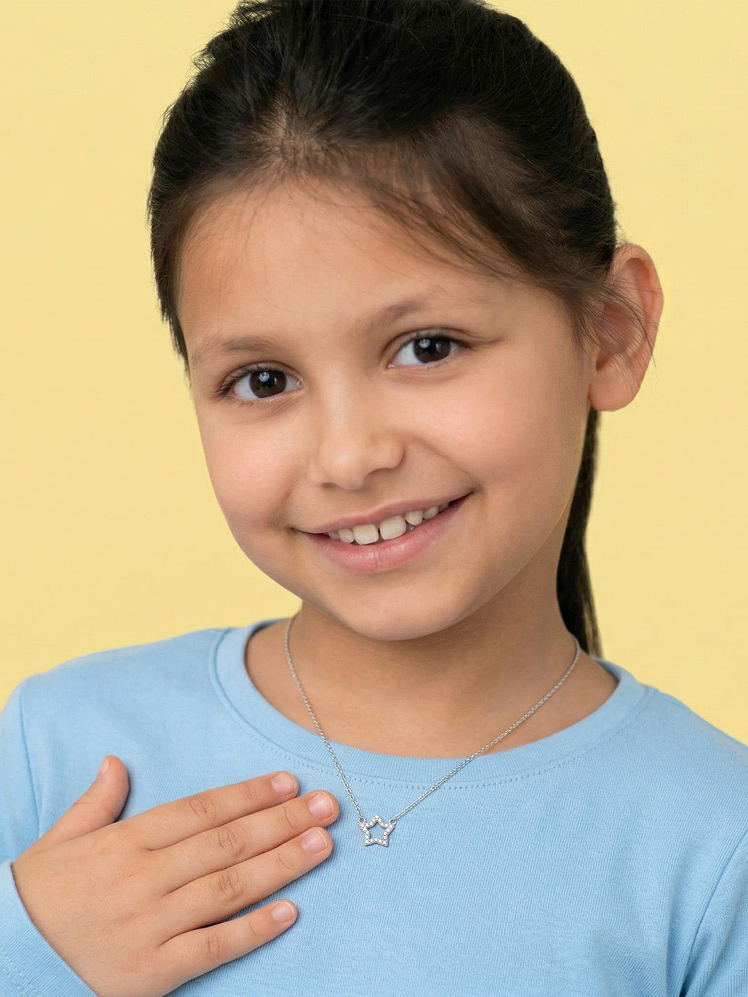 Rhodium CZ Open Star Necklace for Kids