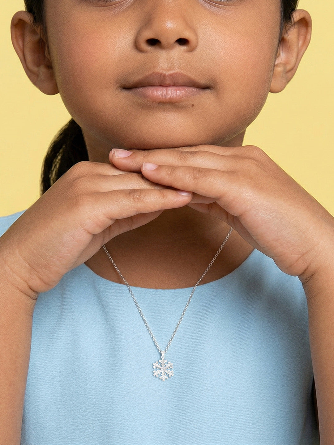 Rhodium CZ Snowflake Necklace for Kids