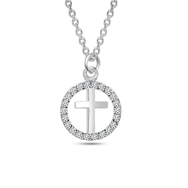 925 Sterling Silver Rhodium-Plated Halo Cross CZ Necklace for 4 and above Years Children | Gifts for Kids