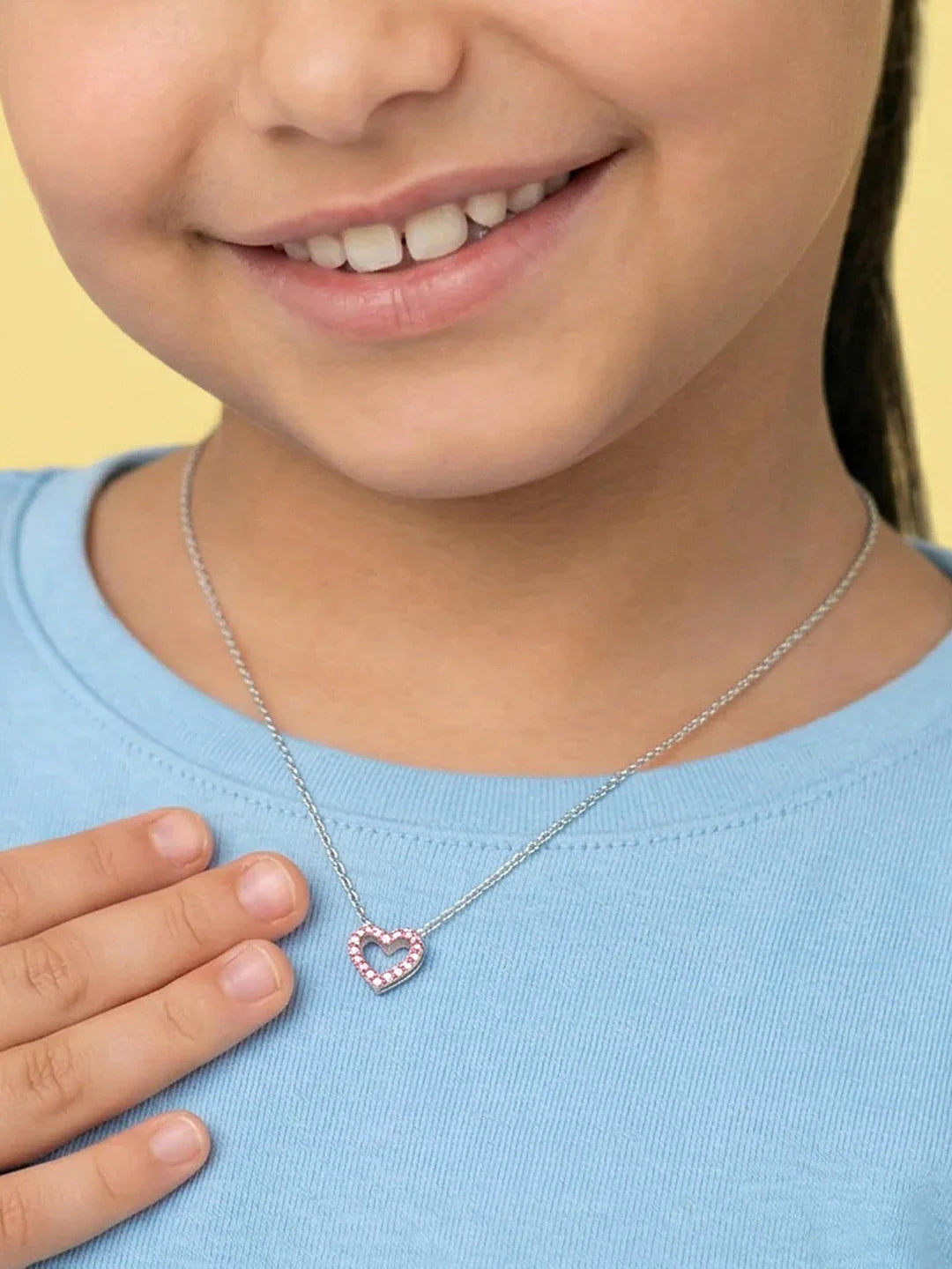 Rhodium Pav? CZ Heart Necklace for Kids