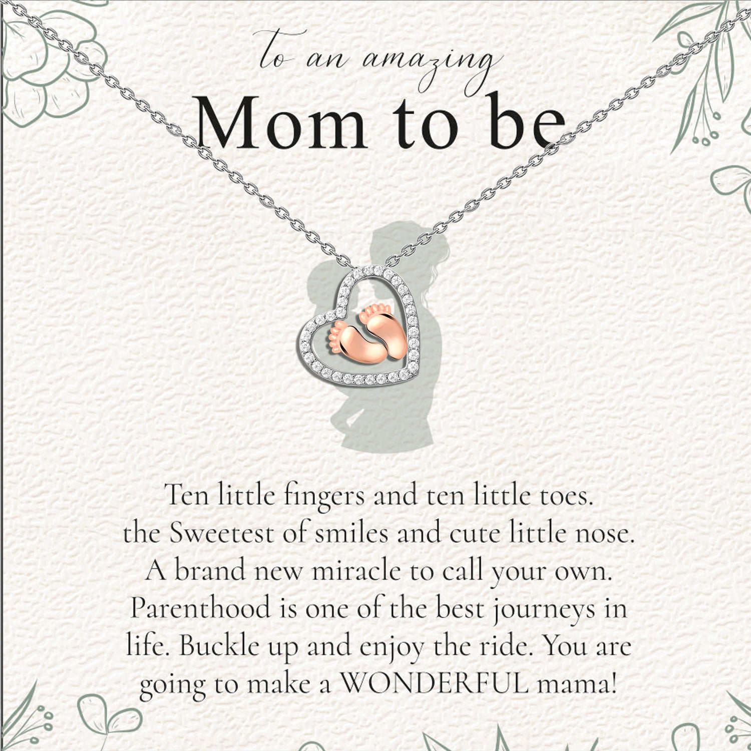 925 Sterling Silver Baby Feet Heart Pendant Necklace With Gift Card for Women