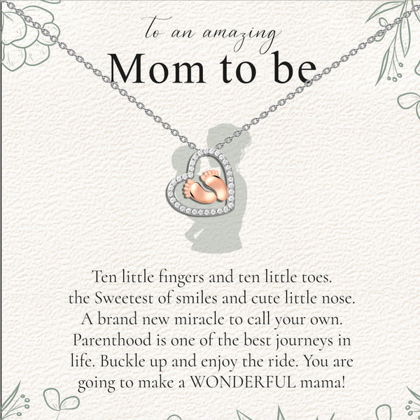 925 Sterling Silver Baby Feet Heart Pendant Necklace With Gift Card for Women