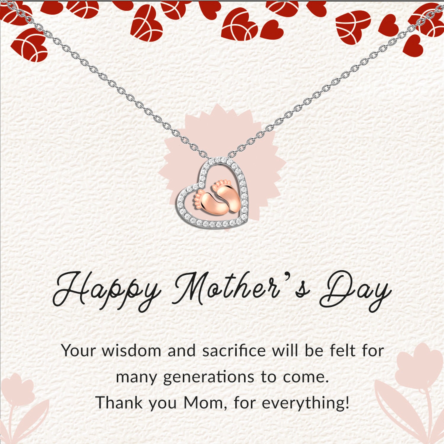 925 Sterling Silver Baby Feet Heart Pendant Necklace With Gift Card for Women