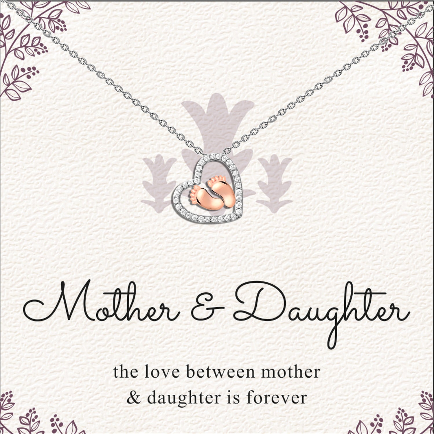 925 Sterling Silver Baby Feet Heart Pendant Necklace With Gift Card for Women