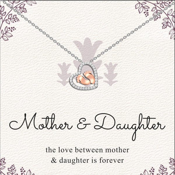 925 Sterling Silver Baby Feet Heart Pendant Necklace With Gift Card for Women