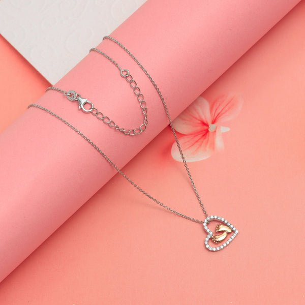 925 Sterling Silver Baby Feet Heart Pendant Necklace With Gift Card for Women