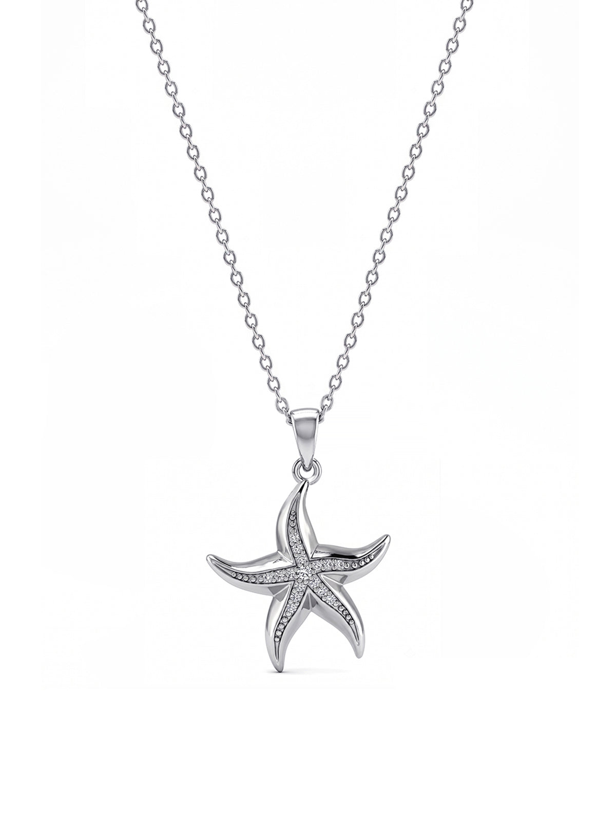 Silver Starfish CZ Pendant Necklace