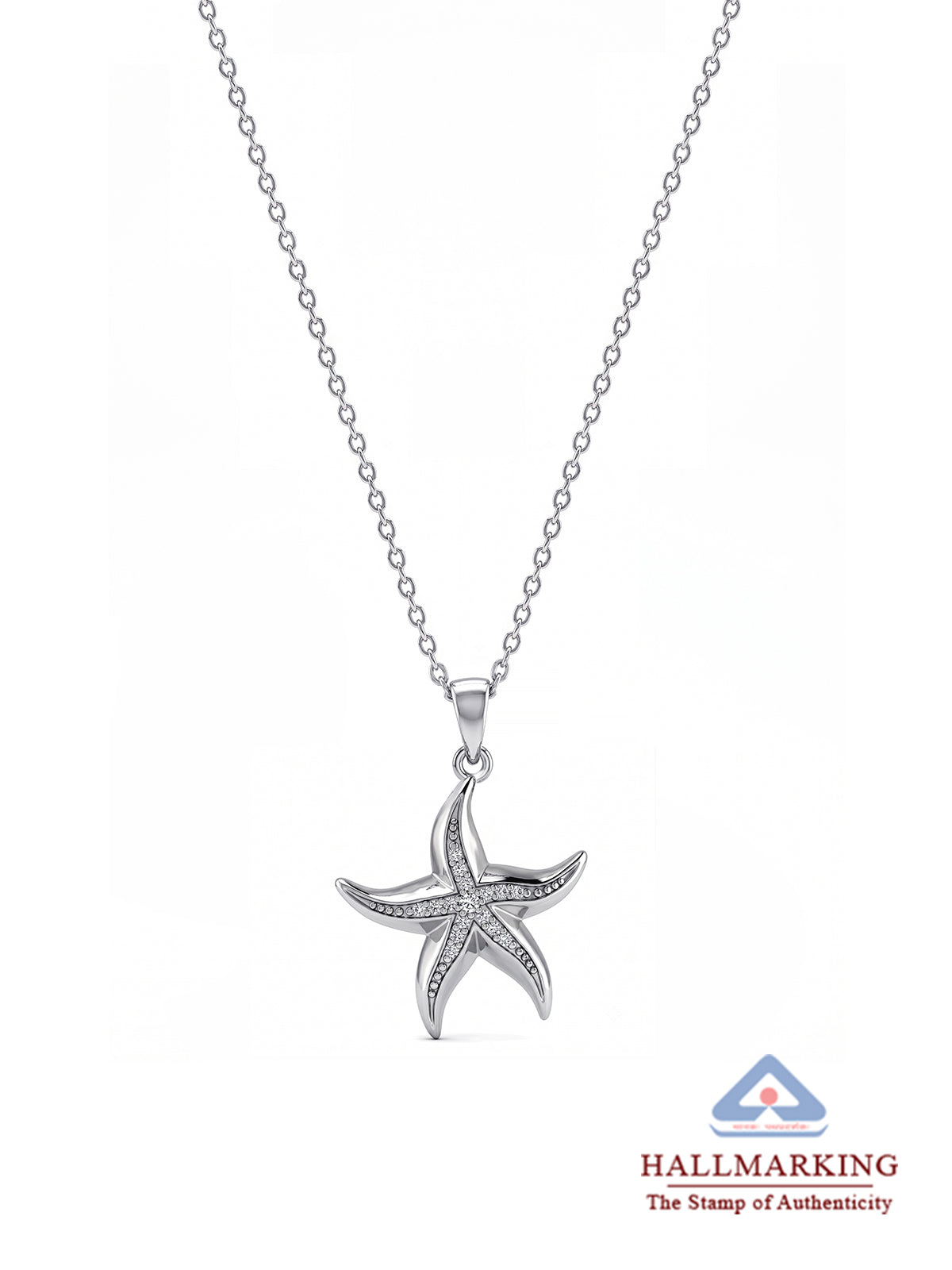 Silver Starfish CZ Pendant Necklace
