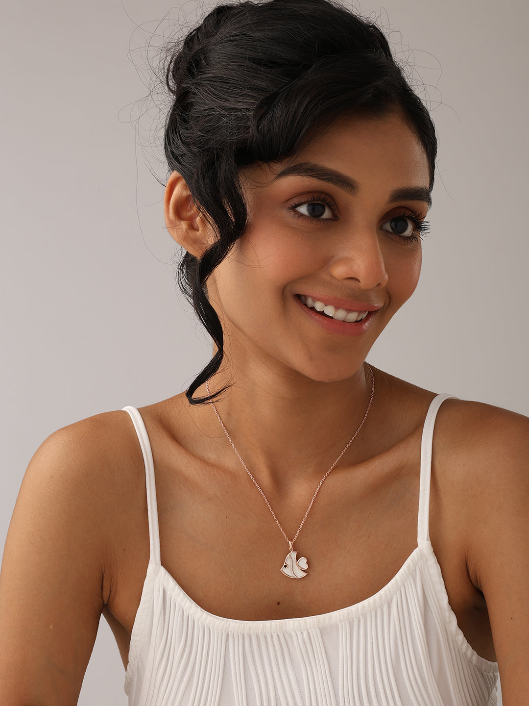 Blush Tide Rose Gold CZ Fish Pendant Necklace