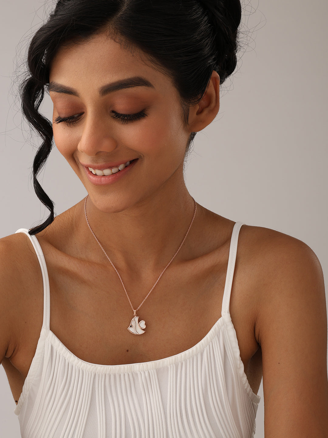 Blush Tide Rose Gold CZ Fish Pendant Necklace