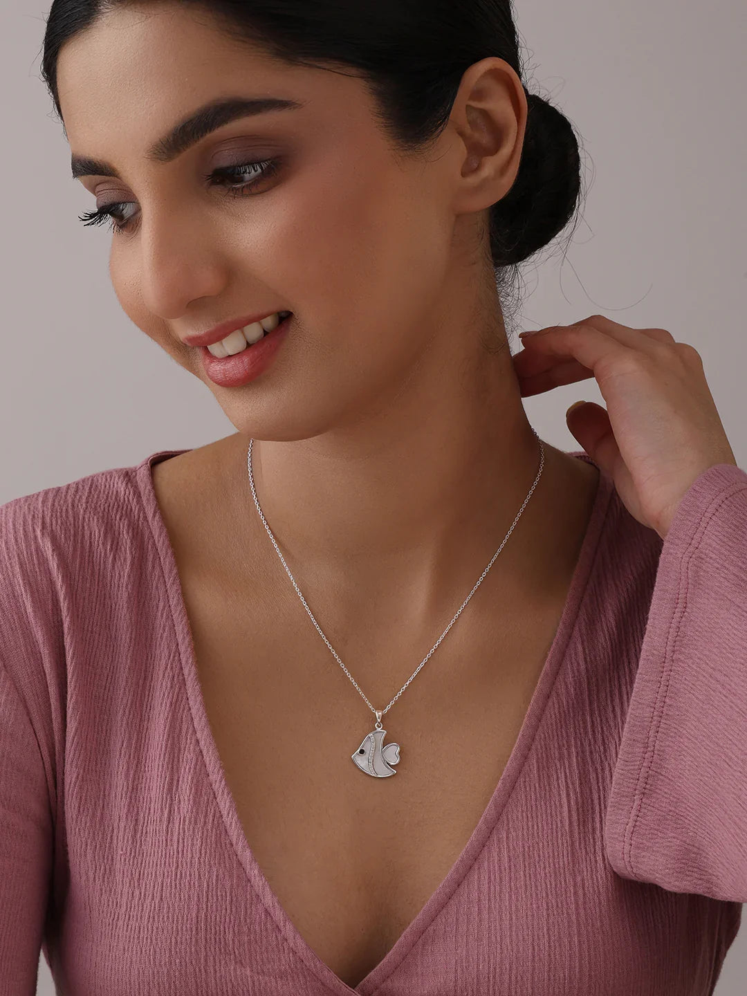 Ocean Whisper CZ Fish Pendant Necklace