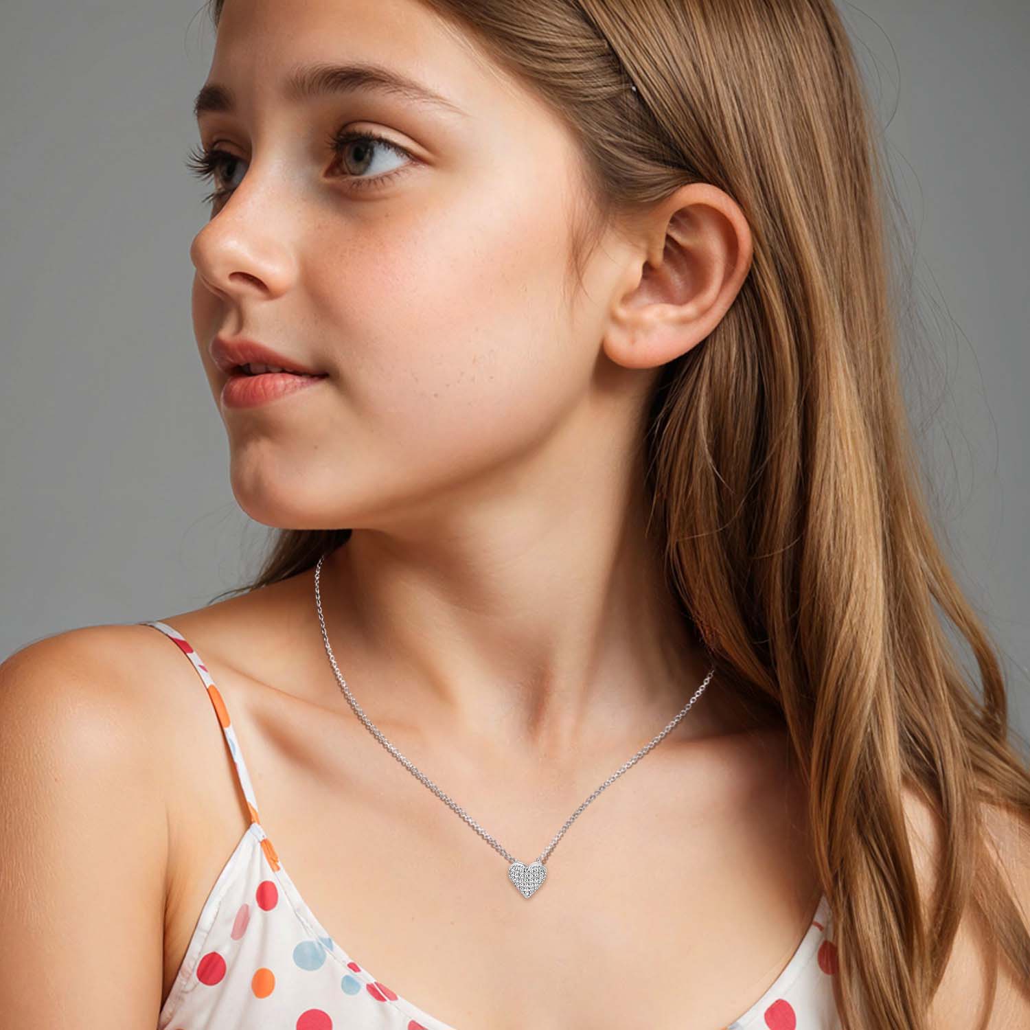 925 Sterling Silver Rhodium-Plated Heart CZ Necklace for 4 and above Years Children | Gifts for Kids