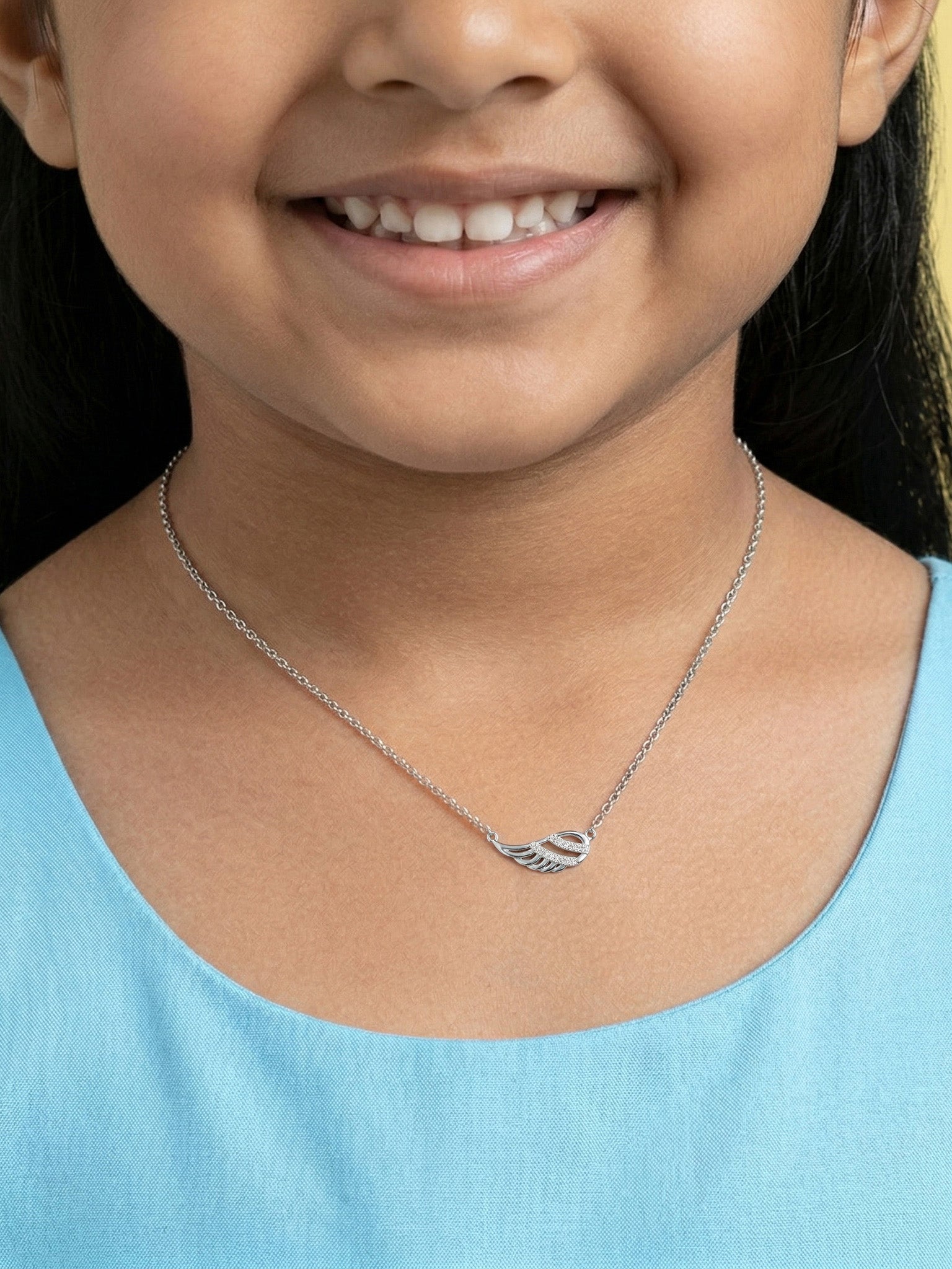 Rhodium CZ Angel Wing Necklace for Kids
