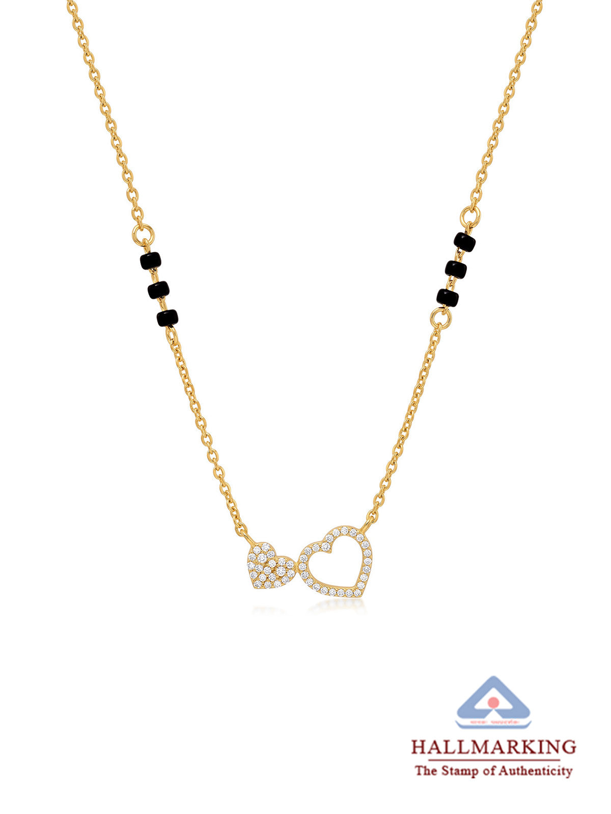 Gold Crystal Double Heart Mangalsutra