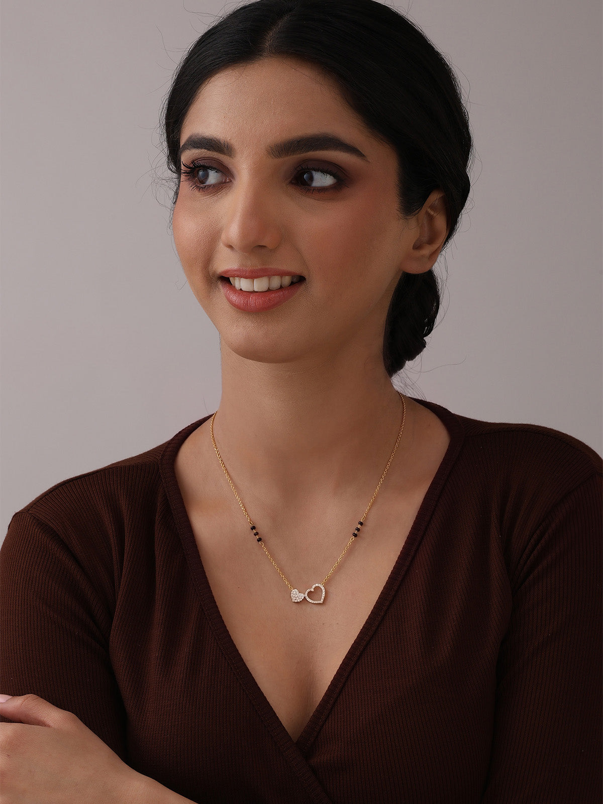 Gold Crystal Double Heart Mangalsutra