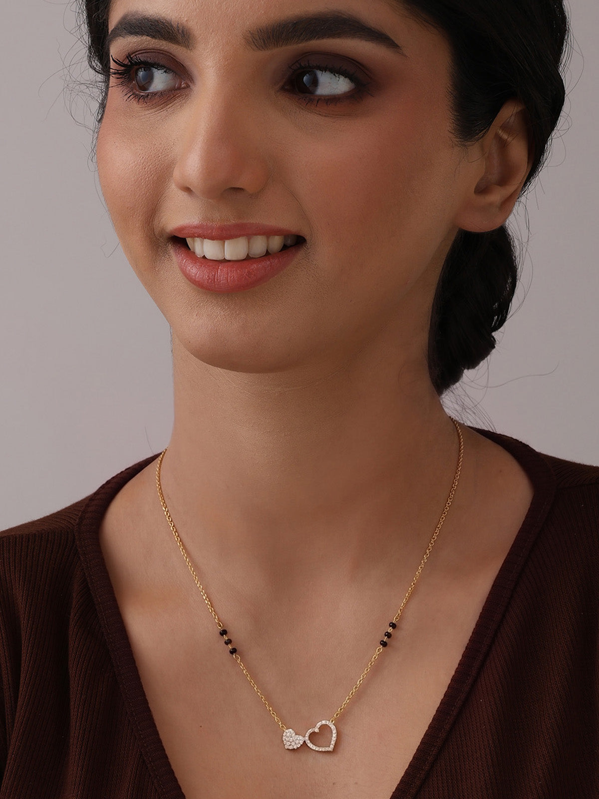 Gold Crystal Double Heart Mangalsutra