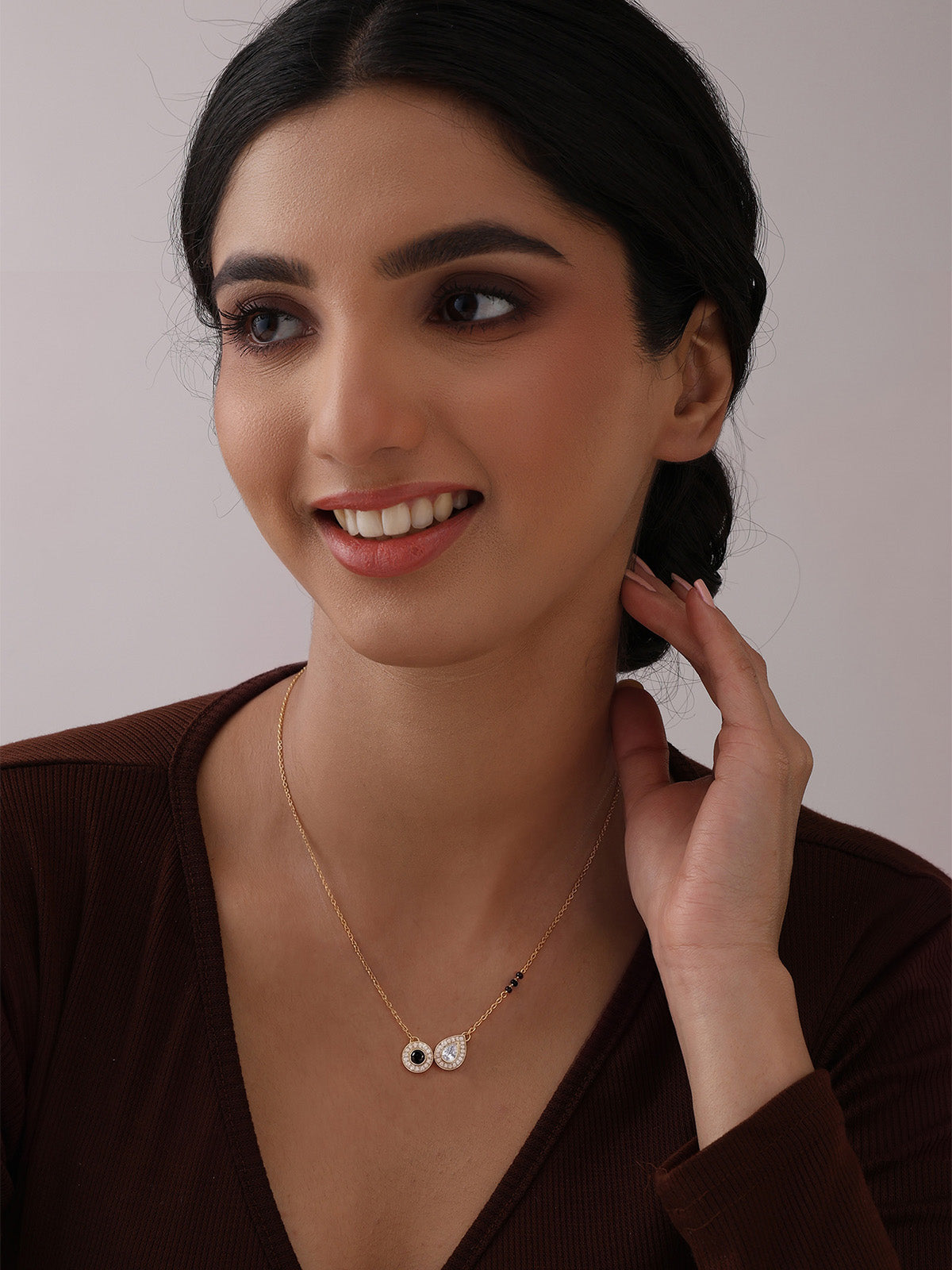Gold Crystal Black Bead Mangalsutra