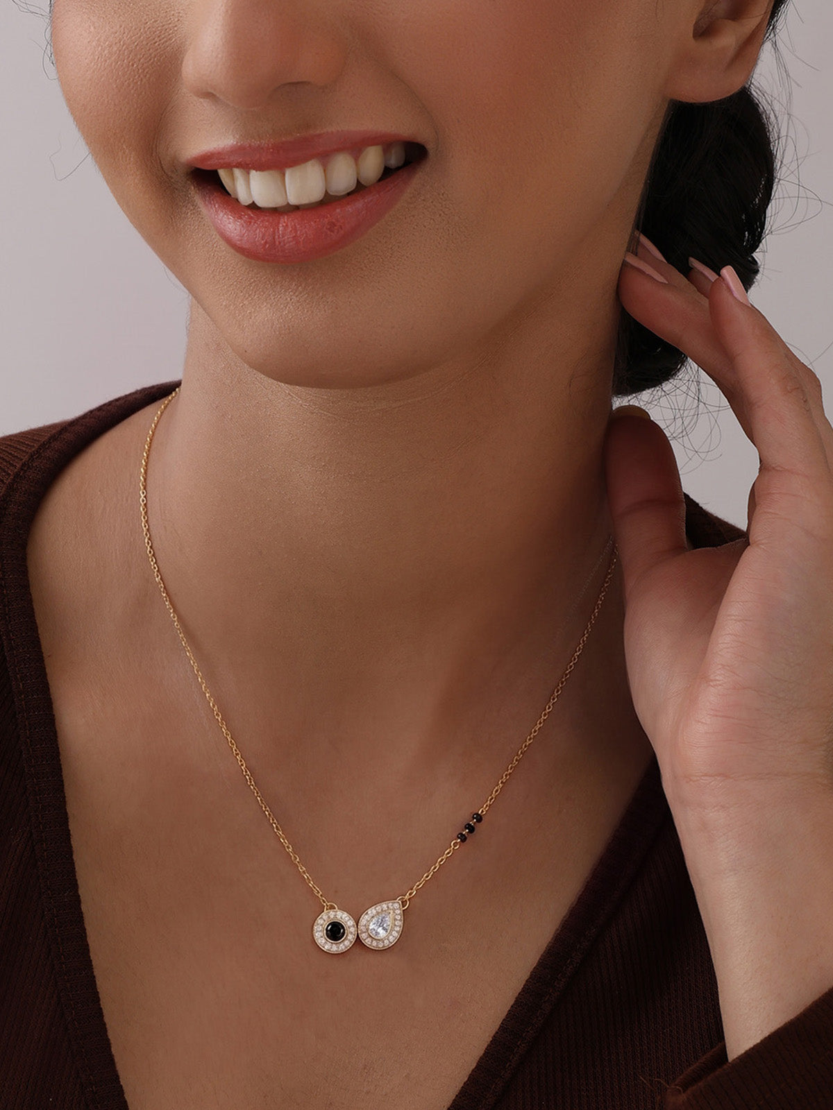 Gold Crystal Black Bead Mangalsutra