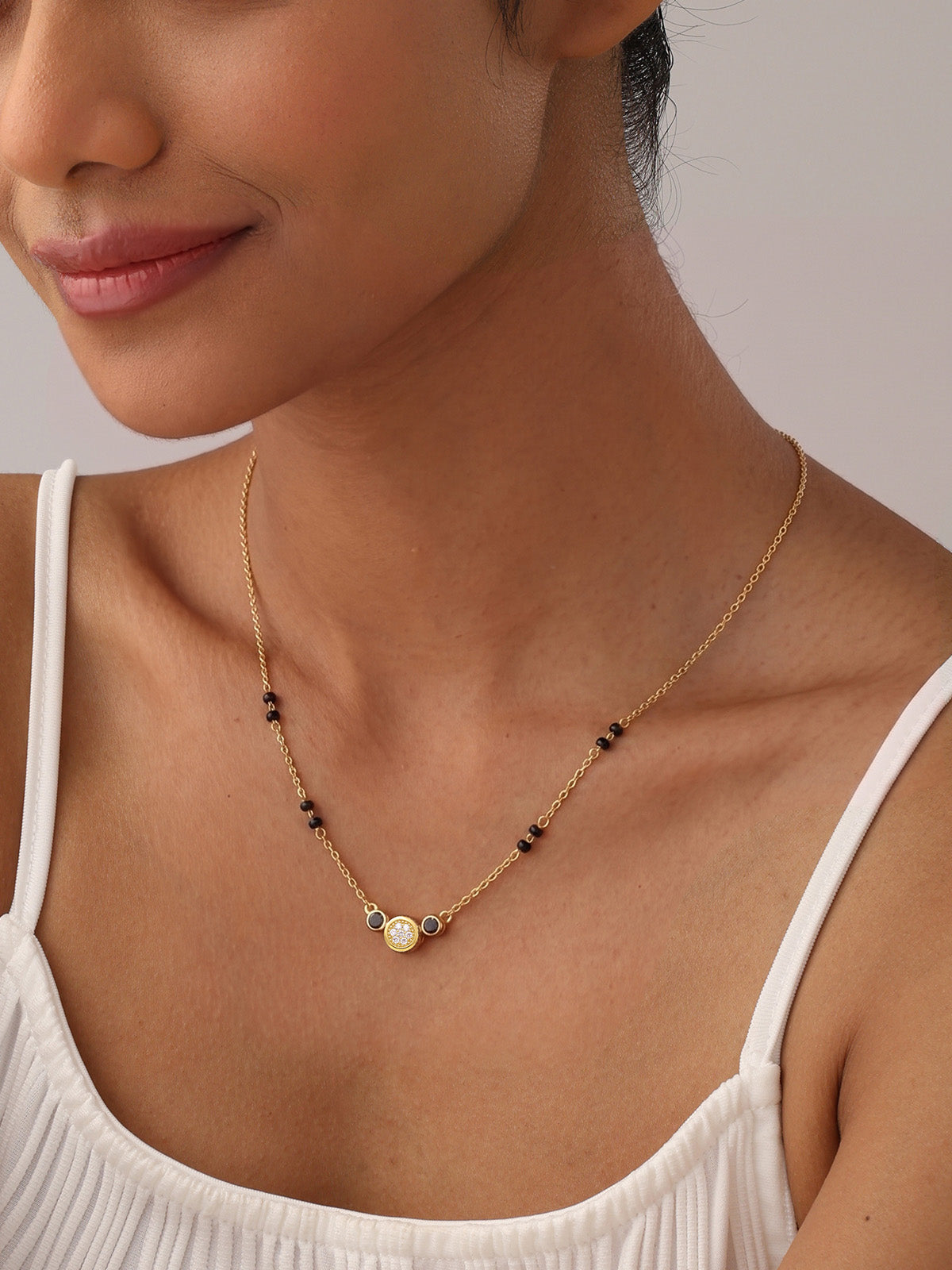 Gold Black Bead Crystal Mangalsutra